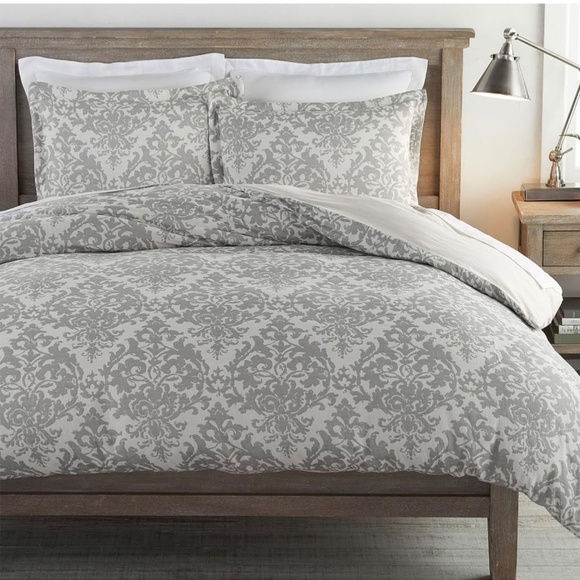 POTTERY BARN JACQUARD MEDALLION COTTON QUEEN LINEN DUVET COVER AND ONE EURO SHAM